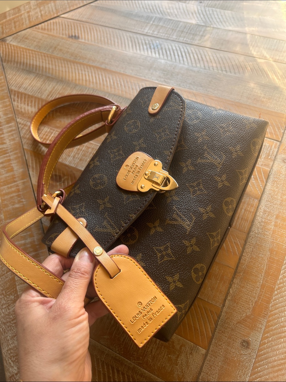 Louis Vuitton Monogram Top Handle Satchel in Brown with Natural Trim - Picture 3 of 10